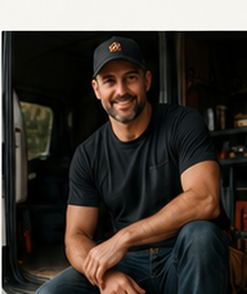 Placeholder portrait of the owner outside a work vehicle